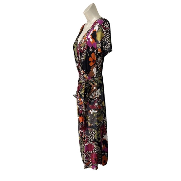 Max Mara Size M Floral Animal Print Faux Wrap Knee-Length Dress Stretchy Belted - Picture 7 of 13